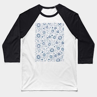 Beautiful Paisley Floral Pattern - Shades of Blue on Black Baseball T-Shirt